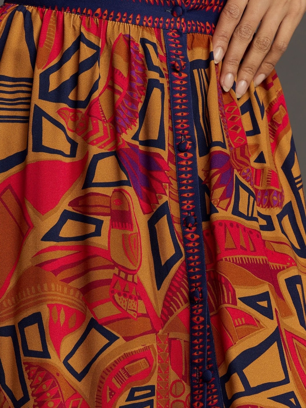 Farm Rio Anthropologie Cool Tropical red orange Print Maxi Skirt Size S - Picture 6 of 10